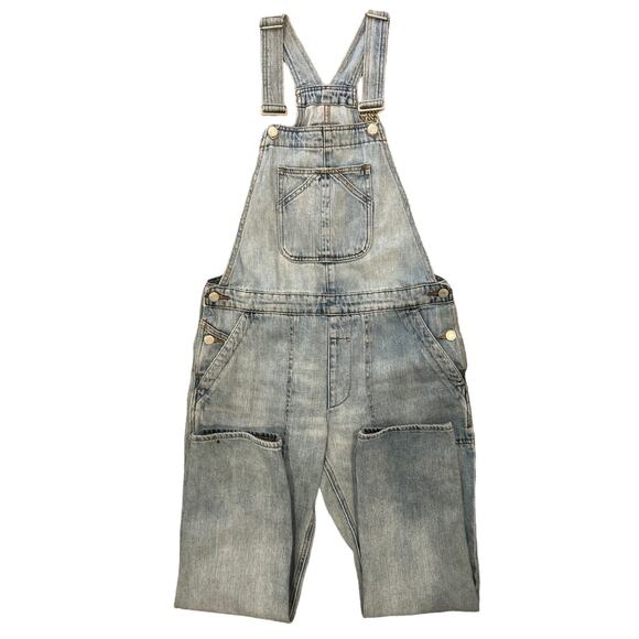 GAP 100% Cotton Light Wash Distressed Denim Overalls S grunge 90s streetwear - Picture 1 of 7